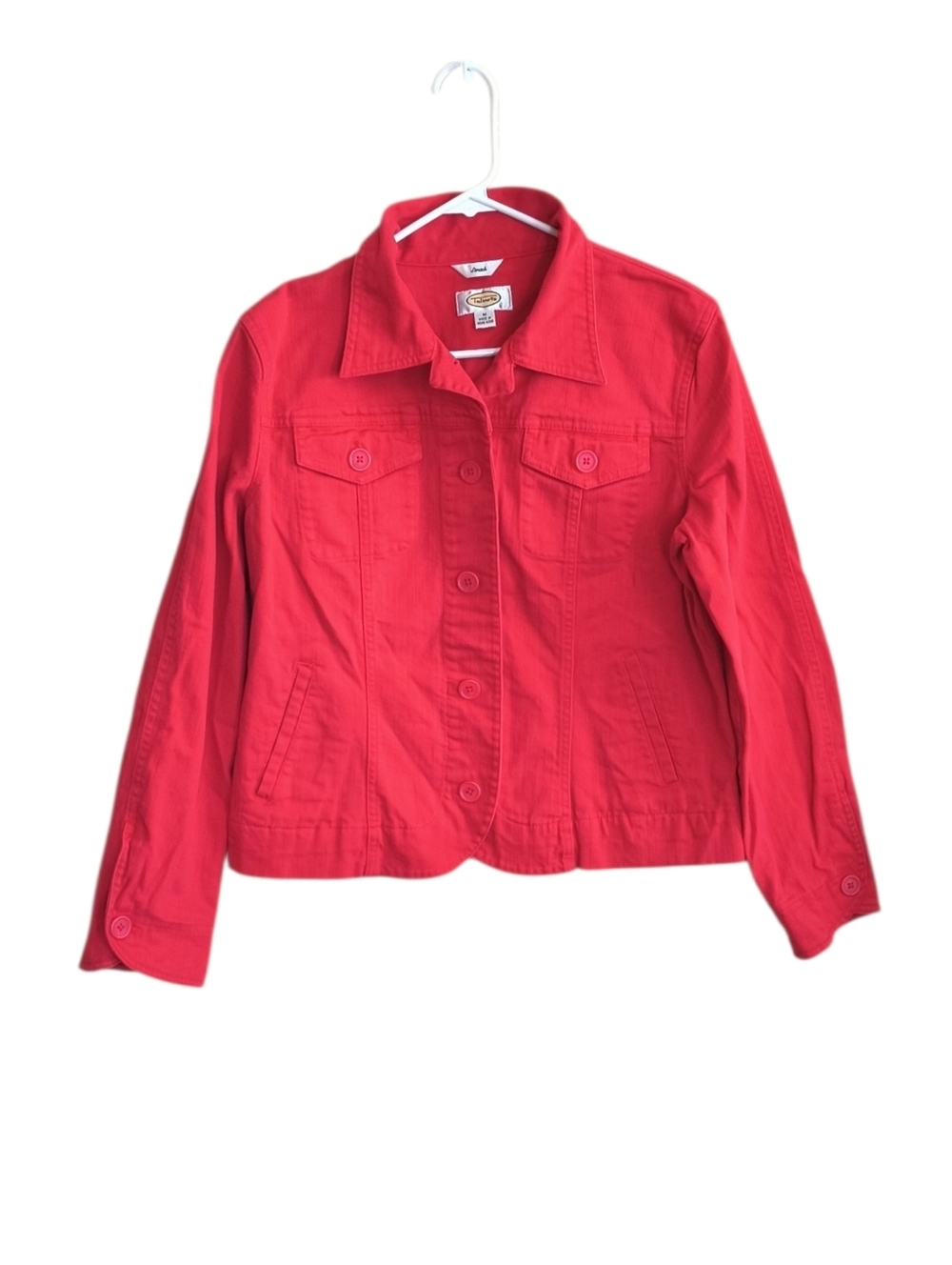 Talbots Geranium Red Button Front Denim Jacket Size M